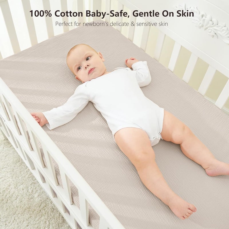 Bearmoss Muslin Mini Crib Sheets for Pack N Play Mattress - 100% Cotton - 38"x26" Soft Breathable Playard Baby Crib Sheets Neutral for Boys Girls - 2 Pack (Blue Elephant) - Image 2